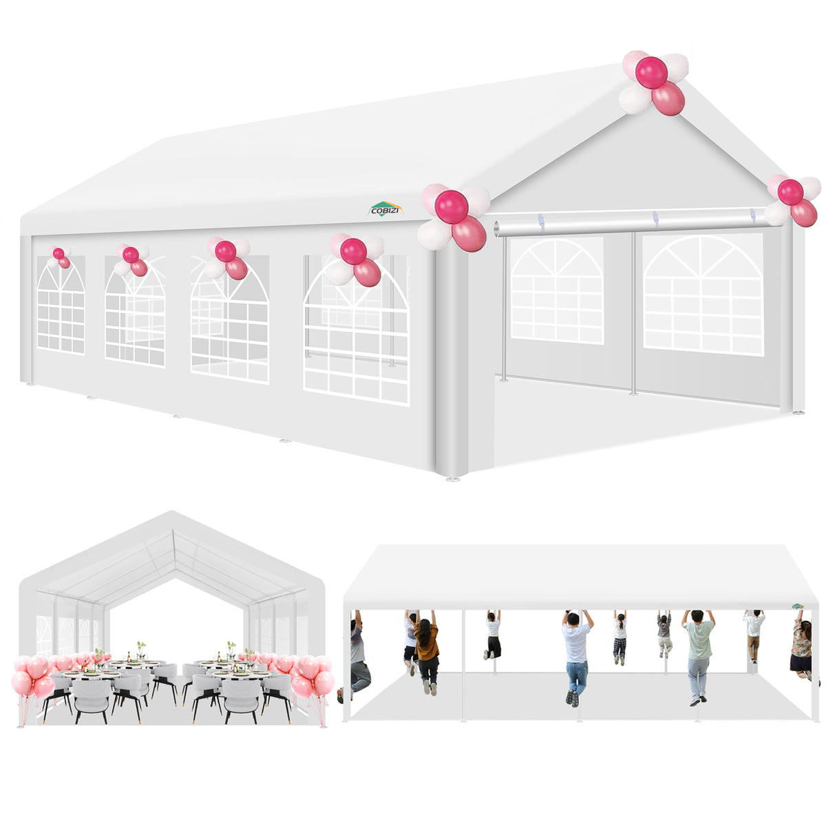 HOTEEL 13x26 Heavy Duty Party Tent, Outdoor Large Canopy Wedding Tent with Removable Sidewalls, White Event Shelter, Windproof, UV 50+, Outdoor Gazebo with Built-in Sandbags for Catering, BBQs, White