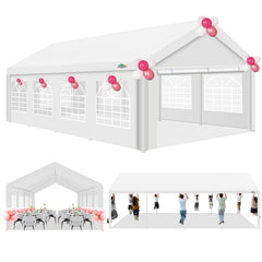 HOTEEL 13x26 Heavy Duty Party Tent, Outdoor Large Canopy Wedding Tent with Removable Sidewalls, White Event Shelter, Windproof, UV 50+, Outdoor Gazebo with Built-in Sandbags for Catering, BBQs, White