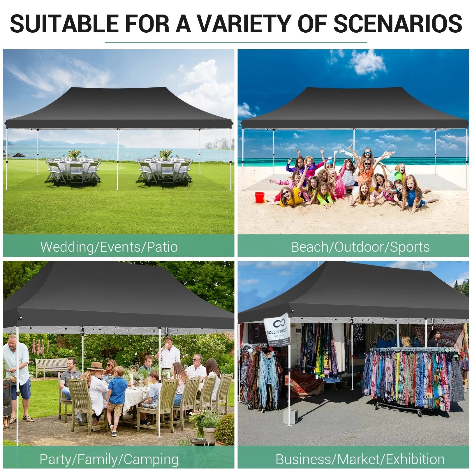 HOTEEL 10'x20' Pop up Canopy Tent with 6 Removable Sidewalls, Instant Outdoor Canopy Shelter with Upgrade Raised Roof and Carry Bag,Black