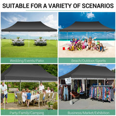 HOTEEL 10'x20' Pop up Canopy Tent with 6 Removable Sidewalls, Instant Outdoor Canopy Shelter with Upgrade Raised Roof and Carry Bag,Black