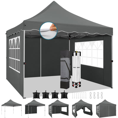 HOTEEL 10'x10' Pop Up Canopy , UPF 50+ Easy Setup Canopy Tent Waterproof Outdoor Instant Portable Shelter with 4 Removable Sidewalls, Sandbags, Stakes & Ropes for Party, Events, Vendor, White