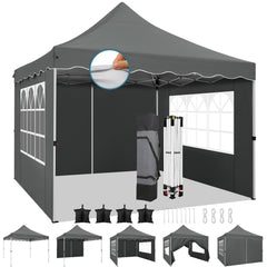 HOTEEL 10'x10' Pop Up Canopy , UPF 50+ Easy Setup Canopy Tent Waterproof Outdoor Instant Portable Shelter with 4 Removable Sidewalls, Sandbags, Stakes & Ropes for Party, Events, Vendor, White