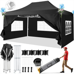 HOTEEL 10x15 Pop Up Canopy Tent Heavy Duty with 4 Sidewalls,Tents for Parties Outdoor Canopy Event Tent Wedding with Roller Bag,UV 50+ & Upgraded No Water Accumulation,Thick Hexagonal Legs