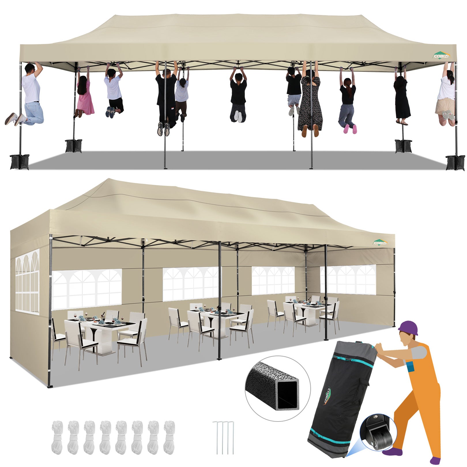 COBIZI 10'x30' Easy Pop Up Heavy Duty Large Canopy, Anti-UV & Waterproof SPC36