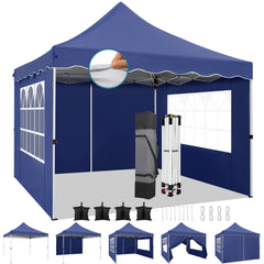 HOTEEL 10'x10' Pop Up Canopy , UPF 50+ Easy Setup Canopy Tent Waterproof Outdoor Instant Portable Shelter with 4 Removable Sidewalls, Sandbags, Stakes & Ropes for Party, Events, Vendor, White