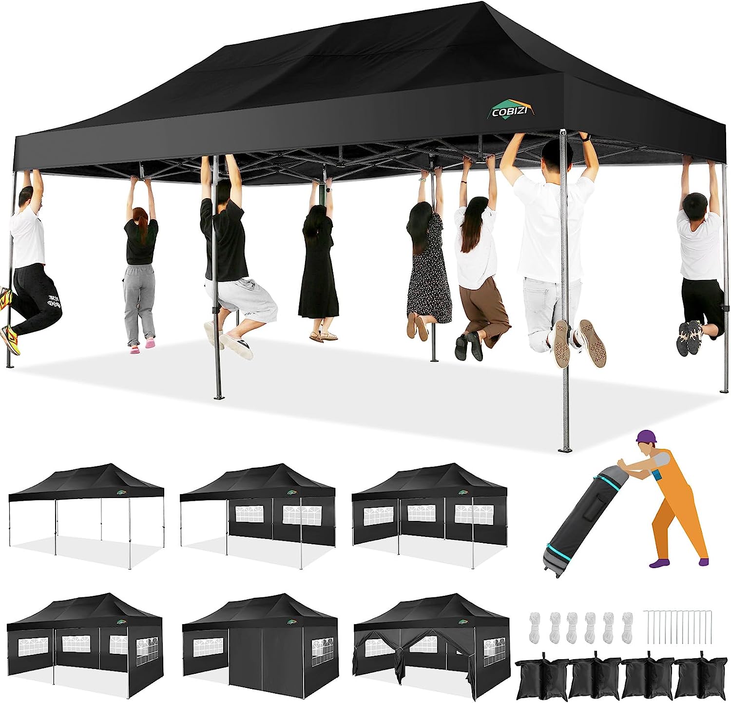COBIZI 10'x20' Canopy Easy Pop Up Canopy Anti-UV Waterproof Outdoor Tent