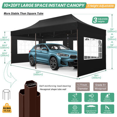 COBIZI 10x20 Pop up Heavy Duty Canopy with 6 Sidewalls,Waterproof Commercial Tent,Outdoor Gazebo for Wedding Party with Wheeled Bag