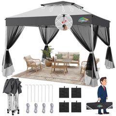 HOTEEL 10x10 Gazebo Canopy Tent with 4 Netting Sidewalls,Pop up Gazebo Tents,Outdoor Party Tents with Sandbags