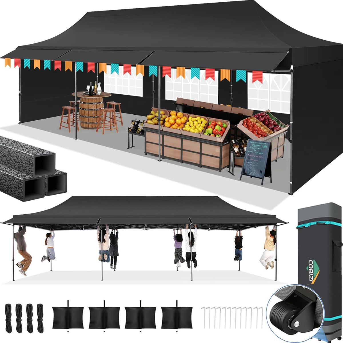 COBIZI 10'x30' Heavy Duty Pop up Canopy Tent with Extended Awning SPC119