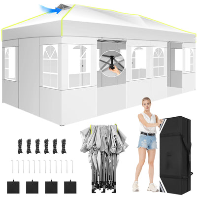 COBIZI 10'x20' Pop up Canopy Tent Easy up Canopy with Air Vent,Reflective Strip,4 Sandbags SPC000120