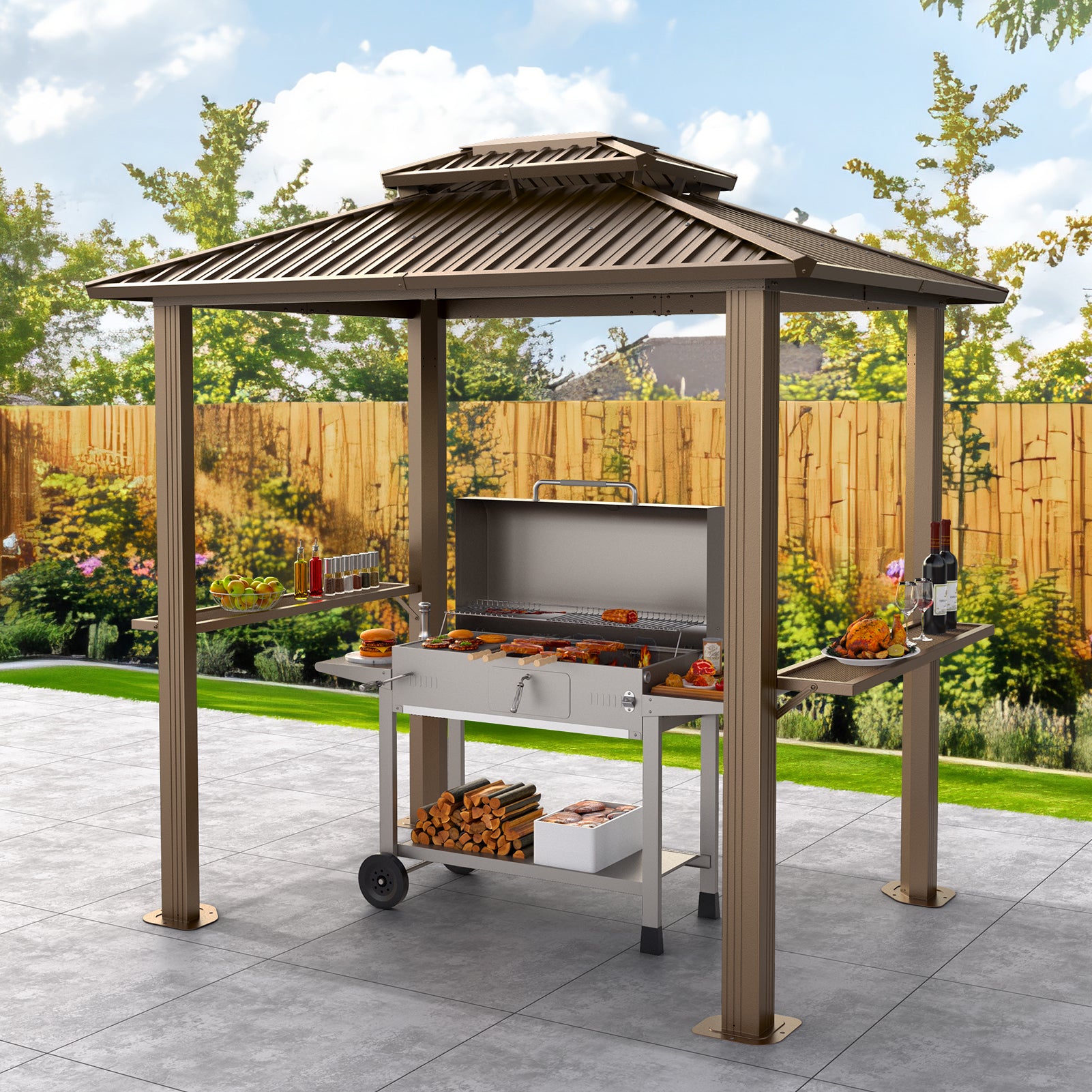 COBIZI 10'x12' Hard Top Grill Gazebo with 2 Side Shelves SPC224