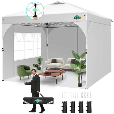 Cobizi 10'x10' One Push Central Button  Pop Up Canopy Tent with Air Vent, 3 Sidewalls & Reflective Strip SPC141