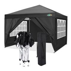 COBIZI 10x10ft Popup Canopy Waterproof Canopy with 4 Sidewalls Outdoor Commercial Instant Shelter Beach Camping Canopy Tent for Party, Black