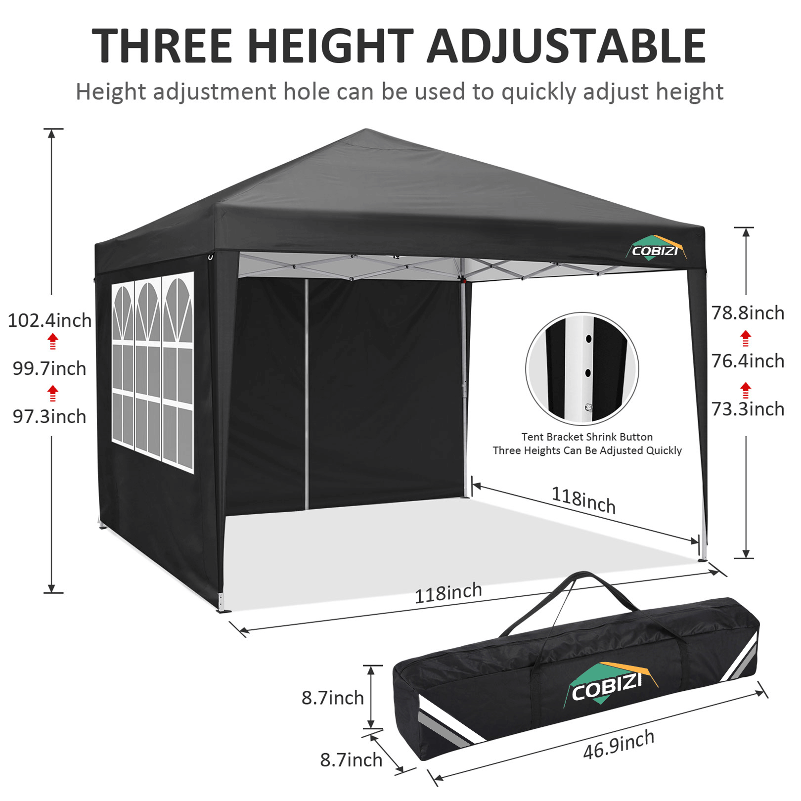 COBIZI 10'x10' Popup Canopy Waterproof Canopy with 4 Sidewalls Outdoor Commercial Instant Shelter Beach Camping Canopy Tent for Party, Black
