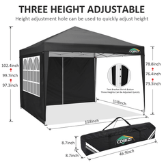 COBIZI 10x10ft Popup Canopy Waterproof Canopy with 4 Sidewalls Outdoor Commercial Instant Shelter Beach Camping Canopy Tent for Party, Black