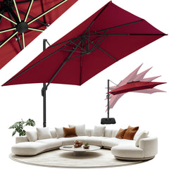 HOTEEL 10 Ft Patio Umbrella Outdoor Cantilever Umbrella Aluminum Offset Umbrella with Base, 360° Rotation，Gray