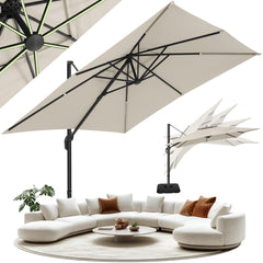 HOTEEL 10 Ft Patio Umbrella Outdoor Cantilever Umbrella Aluminum Offset Umbrella with Base, 360° Rotation，Gray