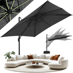HOTEEL 10 Ft Patio Umbrella Outdoor Cantilever Umbrella Aluminum Offset Umbrella with Base, 360° Rotation，Gray
