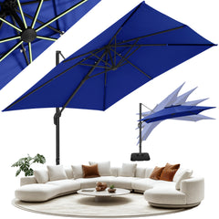 HOTEEL 10 Ft Patio Umbrella Outdoor Cantilever Umbrella Aluminum Offset Umbrella with Base, 360° Rotation，Gray