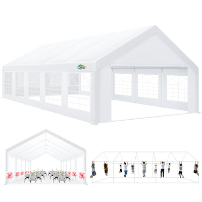 HOTEEL 16'x32' Heavy Duty Party Tent, Wedding Tent, Event Tents, Carport Event Tent with 8 Removable Sidewalls, Outdoor Canopy with Built-in Sandbag, UV50+, Big Tent For Party, Waterproof, White