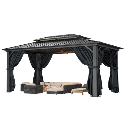 COBIZI 12'x20'  Heavy Duty Hard Top Gazebo Pro with Curtains & Netting SPC243