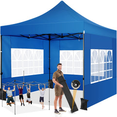 COBIZI 10'x10' Pop Up Canopy Tent with 4 sidewalls Commercial Heavy Duty Canopy UPF 50+ All Weather Waterproof Outdoor Canopy Wedding Tents for Parties Gazebo with Roller Bag, Black (Windproof Upgraded)