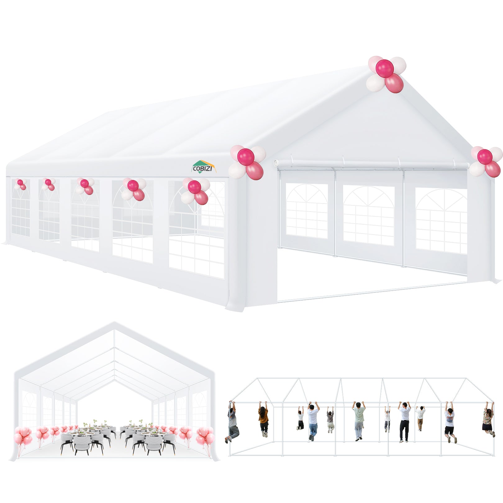 HOTEEL 16'x32' Heavy Duty Party Tent with 8 Roll-up Removable Sidewalls and Ventilated Windows, Portable Outdoor Commercial Canopy Wedding Tent, Carport with All-Season Tarp, White, Height 10.5'