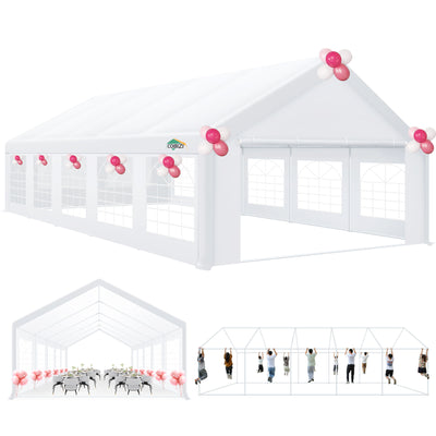 HOTEEL 16'x32' Heavy Duty Party Tent with 8 Roll-up Removable Sidewalls and Ventilated Windows, Portable Outdoor Commercial Canopy Wedding Tent, Carport with All-Season Tarp, White, Height 10.5'