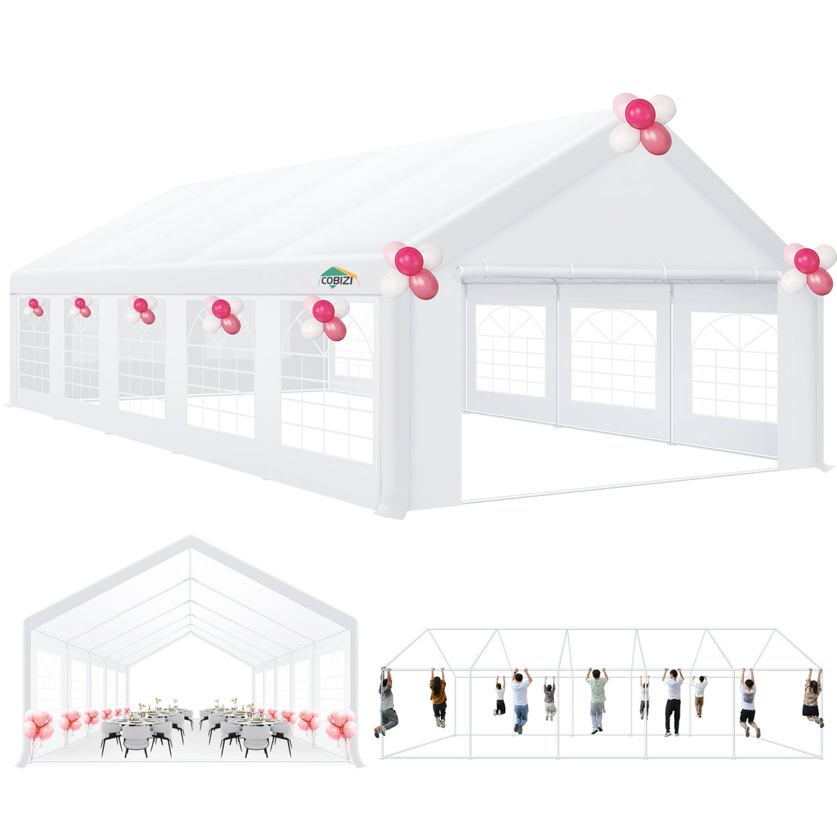 HOTEEL 16'x32' Heavy Duty Party Tent with 8 Roll-up Removable Sidewalls and Ventilated Windows, Portable Outdoor Commercial Canopy Wedding Tent, Carport with All-Season Tarp, White, Height 10.5'