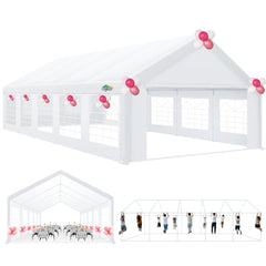 HOTEEL 16'x32' Heavy Duty Party Tent with 8 Roll-up Removable Sidewalls and Ventilated Windows, Portable Outdoor Commercial Canopy Wedding Tent, Carport with All-Season Tarp, White, Height 10.5'