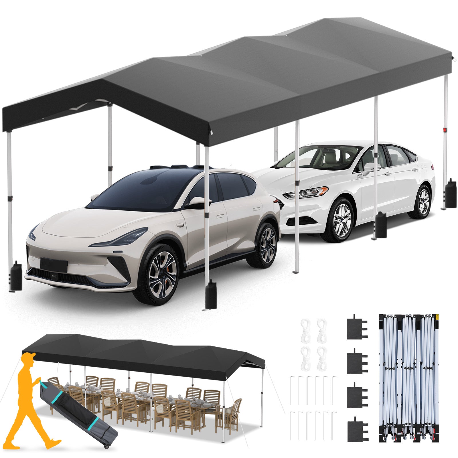 COBIZI 10'x30' Pop Up Canopy-Easy Up Carport Canopy with One Push Setup-Outdoor Sun Shade&Waterppof Tent for Parties, Camping, Events-with 3 Sidewalls,Wheel Bag,4 Weight Bags,4 Ropes& 12 Stakes