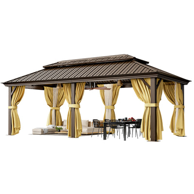 COBIZI 12'x20'  Heavy Duty Double HardTop Gazebo with Privacy Curtains & Netting, SPC91