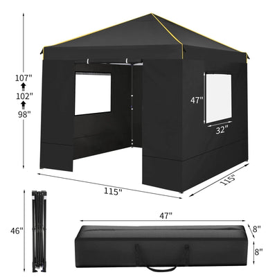 HOTEEL 10' x 10' Outdoor Canopy Party Tent EZ Pop up Canopy Portable Commercial Instant Canopy Shelter Tent Waterproof Gazebo with 4 Sidewalls & Carry Bag,Stakes & Ropes,Black