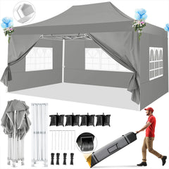HOTEEL 10x15 Pop Up Canopy Tent Heavy Duty with 4 Sidewalls,Tents for Parties Outdoor Canopy Event Tent Wedding with Roller Bag,UV 50+ & Upgraded No Water Accumulation,Thick Hexagonal Legs
