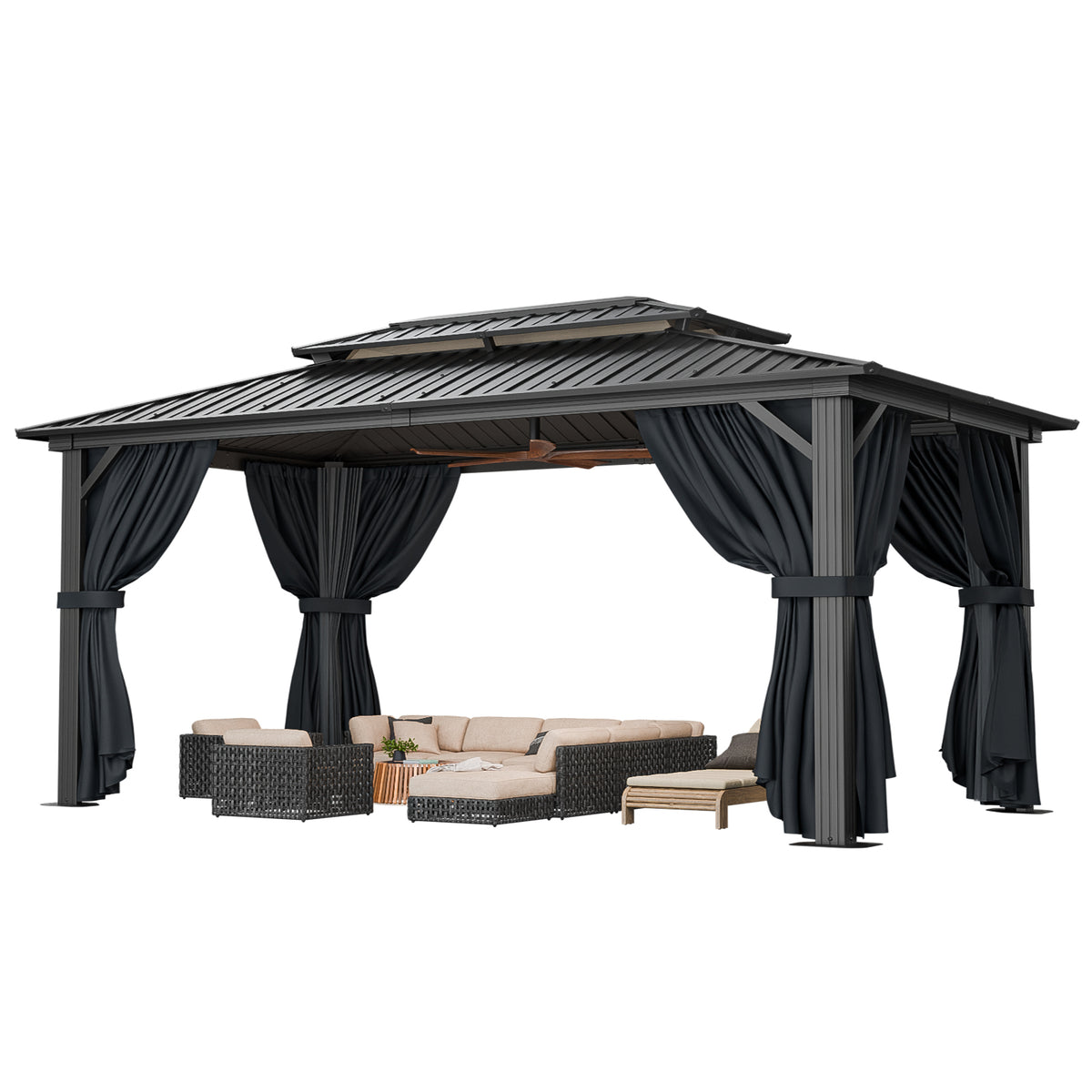 COBIZI 10'x15'  Heavy Duty Hard Top Gazebo with Curtains & Netting SPC274B