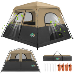 6-8 Person Camping Tent, Easy Setup Waterproof Windproof Backpacking Tent with Removable Rainfly, Lightweight Portable Outdoor Family Tents for Camping, Travel, Fishing, Hiking