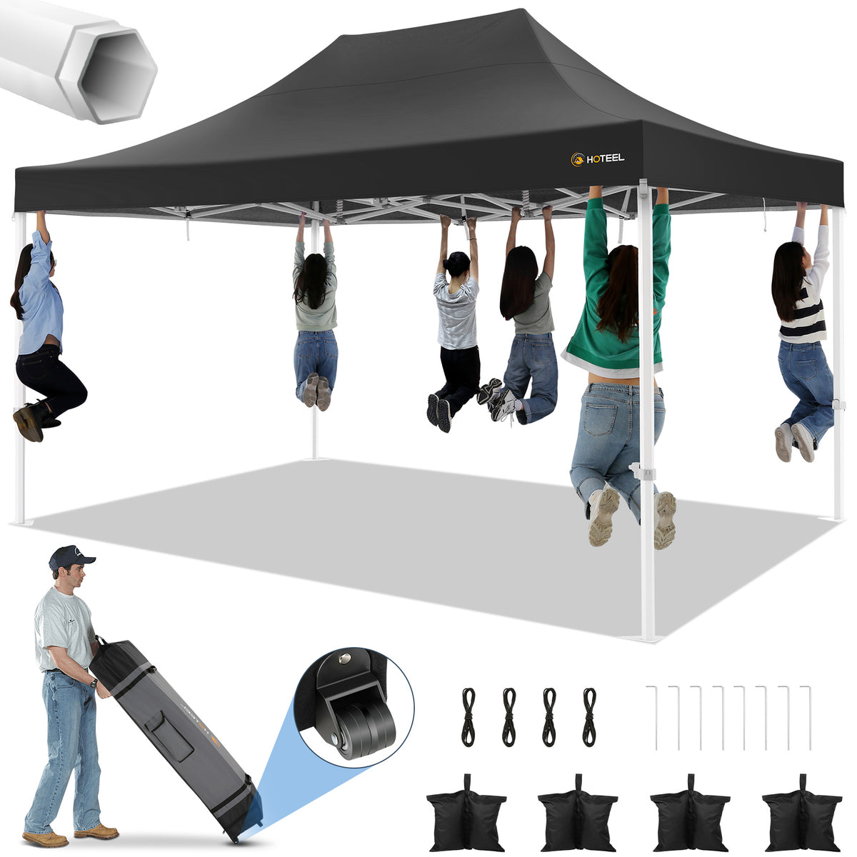 HOTEEL 10x15 Pop Up Canopy Tent Heavy Duty Easy Up Outdoor Canopy Commercial Event Tent Wedding with Roller Bag,UV 50+ & Upgraded No Water Accumulation,Thick Hexagonal Legs