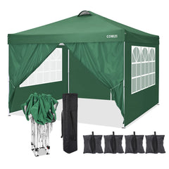 COBlZI 10'x10' Ez Pop Up Canopy Tent with 4 Sidewalls,Commercial Instant Gazebo Tents with 4 Sand Bags & 8 Stakes,Outdoor Patio Canopy for Parties,Backyard（Green）