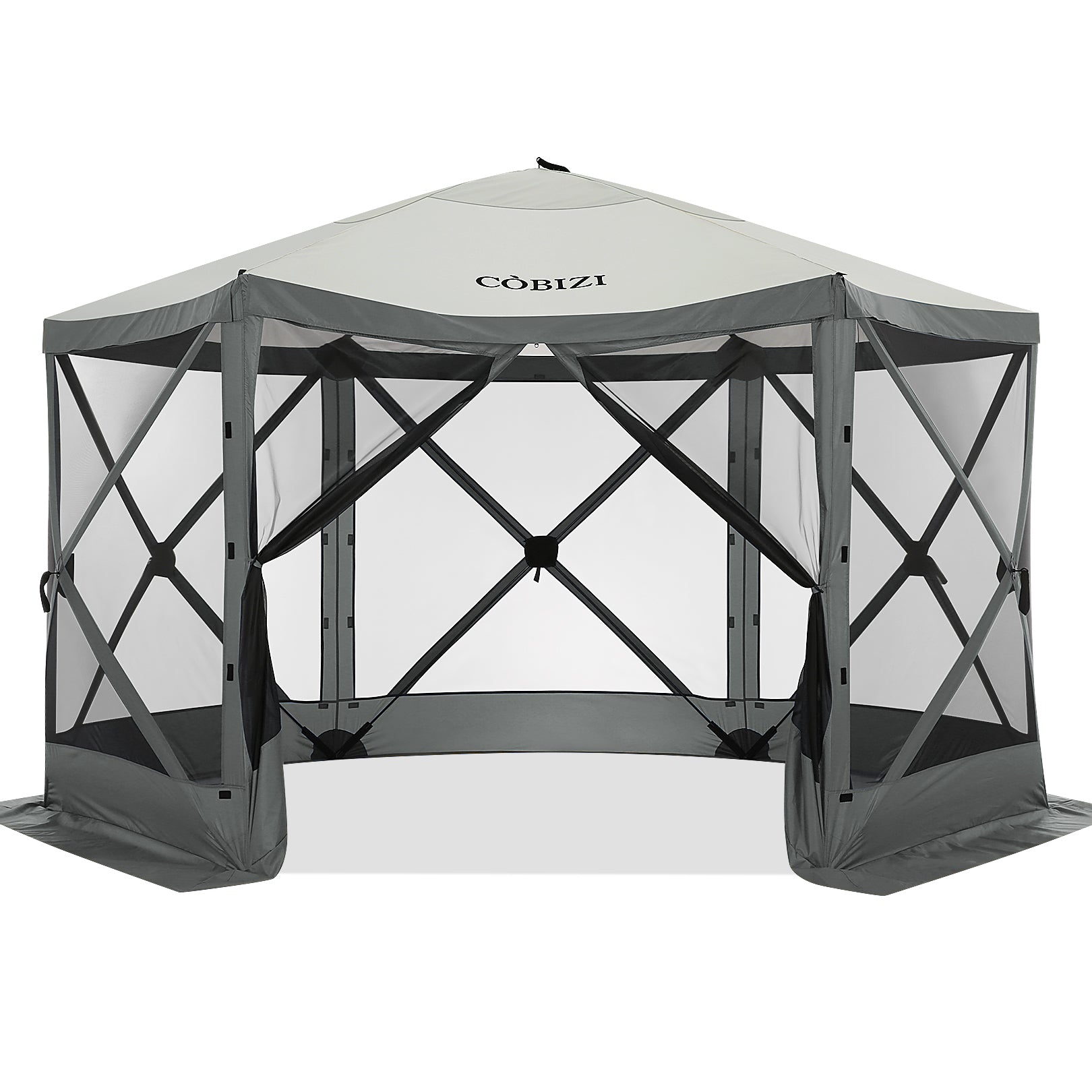 Hoteel 12x12ft Pop-up Gazebo EZ Set-up Camping Canopy Tent with 6 Sides Mosquito Netting, Waterproof, UV Resistant, Portable Screen House Room, Outdoor Party Tent with Carry bag, Ground Spike, Khaki
