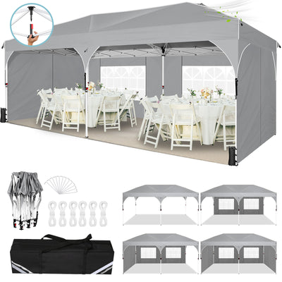 COBIZI 10'x10'/10'x20'/10'x30' Pop Up Canopy Tent with 4 Sidewalls, One-Push Center Lock, UPF 50+ Waterproof Easy Up Gazebo,Outdoor Sun Shelte SPC000142x