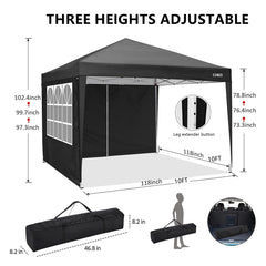 COBIZI 10x10ft Pop up Canopy Tent with 4 Sidewalls, Easy up Outdoor Waterproof Camping Tent,for Parties,Picnic, Black