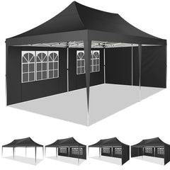 HOTEEL 10' x 20' Pop up Canopy Tent,Heavy Duty Waterproof Commercial Instant Gazebo,Outdoor Canopy for Party,Wedding,Event,Backyard,Black