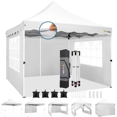 HOTEEL 10'x10' Pop Up Canopy , UPF 50+ Easy Setup Canopy Tent Waterproof Outdoor Instant Portable Shelter with 4 Removable Sidewalls, Sandbags, Stakes & Ropes for Party, Events, Vendor, White