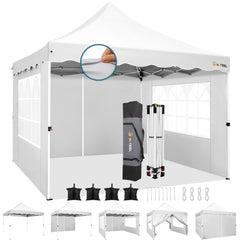 HOTEEL 10'x10' Pop Up Canopy , UPF 50+ Easy Setup Canopy Tent Waterproof Outdoor Instant Portable Shelter with 4 Removable Sidewalls, Sandbags, Stakes & Ropes for Party, Events, Vendor, White