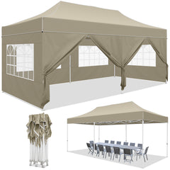 COBIZI 10x20 Pop Up Canopy Tent Heavy Duty with 6 Removable Sidewalls, Commercial Heavy Duty Pop Up Tent for Parties All Weather Waterproof and UV 50+ Wedding Tent with Roller Bag(Legs Upgraded)