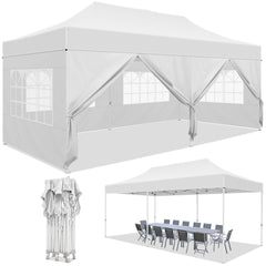 HOTEEL 10x20 Pop up Canopy Tent with 6 Sidewalls Heavy Duty Party Tent Easy Up Commercial Canopy Tents for Parties with Waterproof & UV 50+ Roller Bag Sand Bags, White (Upgraded Frame & Windprood)