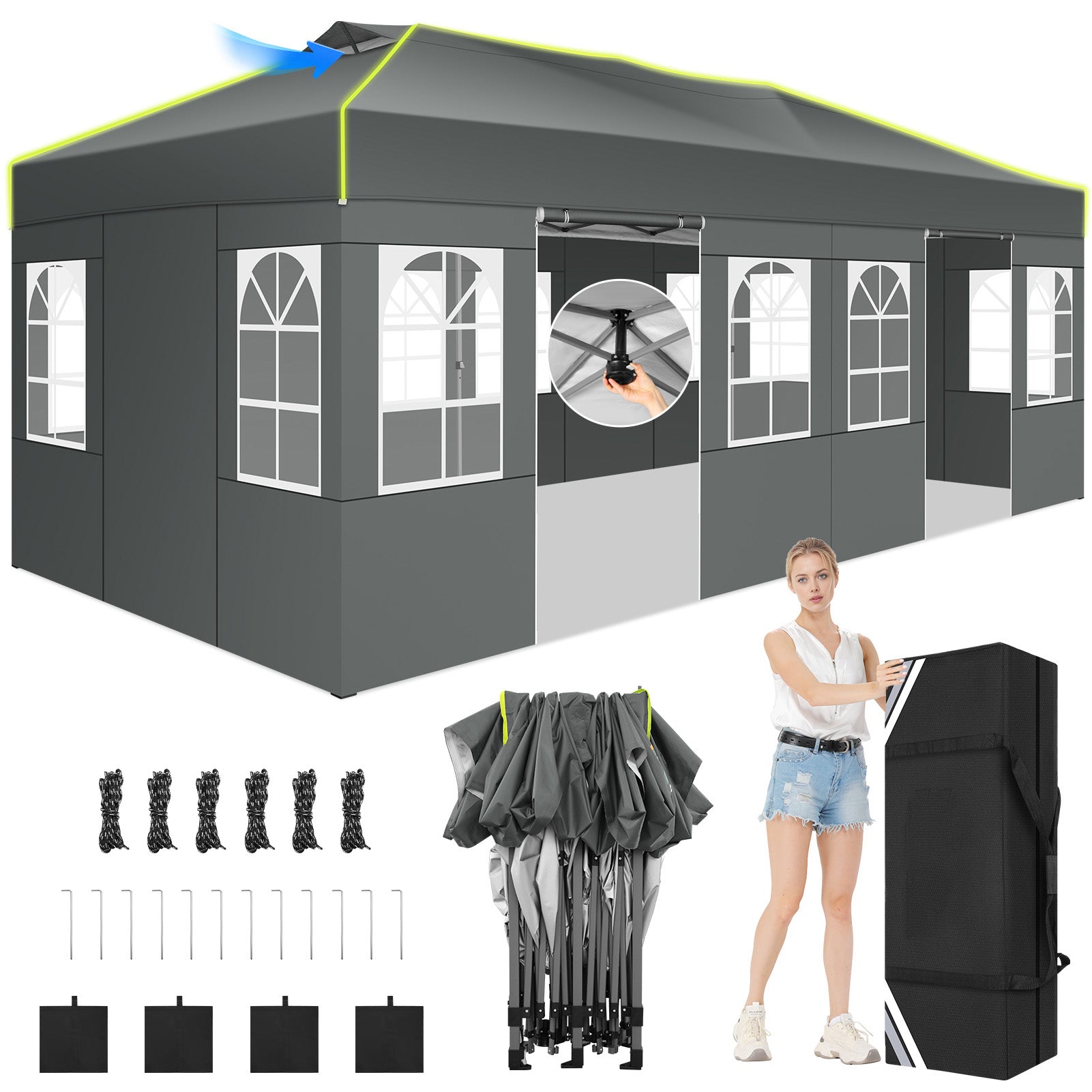 COBIZI 10'x20' Pop up Canopy Tent Easy up Canopy with Air Vent,Reflective Strip,4 Sandbags SPC000120