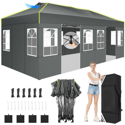 COBIZI 10'x20' Pop up Canopy Tent Easy up Canopy with Air Vent,Reflective Strip,4 Sandbags SPC000120