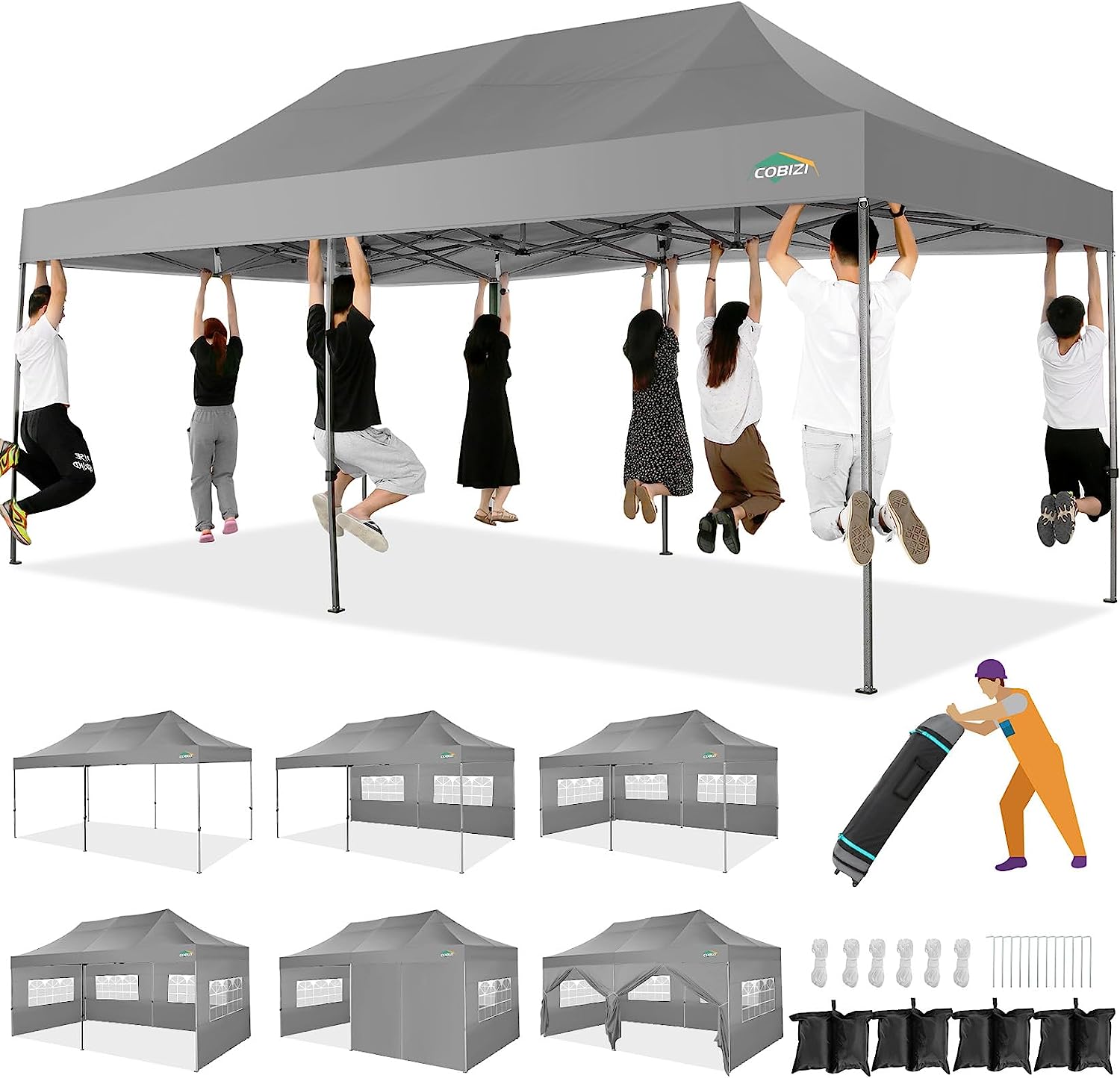 COBIZI 10'x20' Canopy Easy Pop Up Canopy Anti-UV Waterproof Outdoor Tent