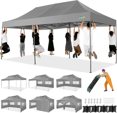 COBIZI 10'x20' Canopy Easy Pop Up Canopy Anti-UV Waterproof Outdoor Tent